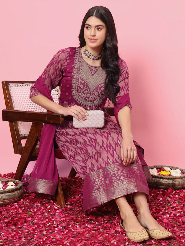 Purple Cotton Silk Pant Suit 190075